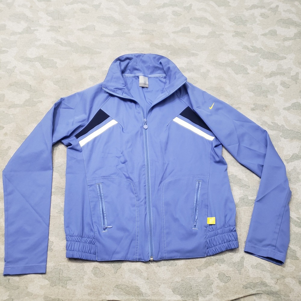 Vintage Nike Track Jacket Womens Large Blue Y2k Zip Running Silver Tag